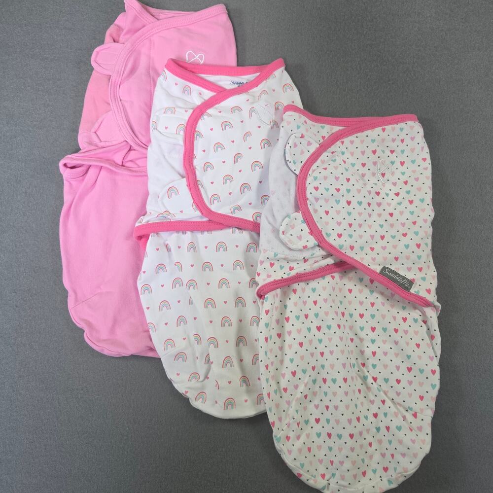 Lot of 3 SwaddleMe Infant Swaddle Sacks Small Medium 0-3M Pink Hearts Rainbow